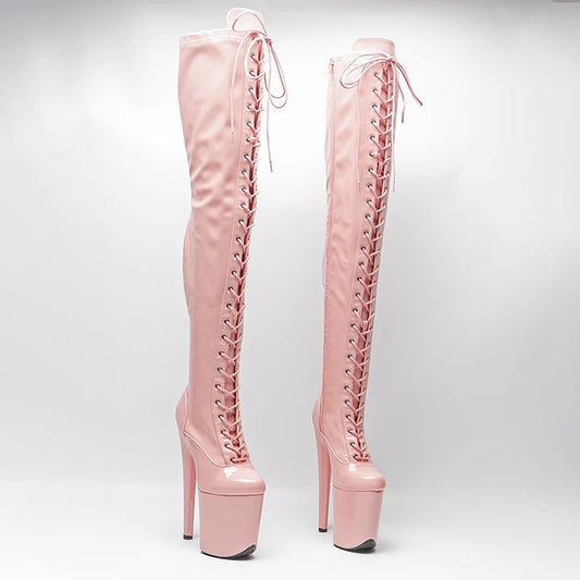 Leecabe 20CM/8 pouces bottes de mode tendance jeune exotiques à tige brevetée à talons hauts et plateforme pour pole dance