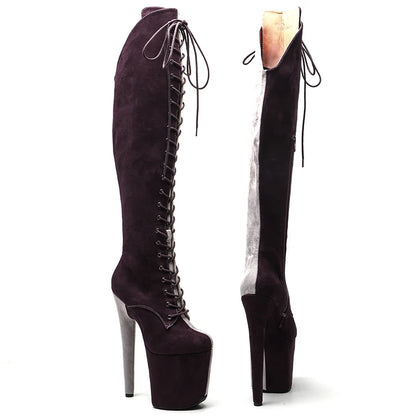 Leecabe 20CM/8inche Tige en daim Bicolore Mélange de couleurs Tendance de la mode Bottes à talons hauts Bottes de pole dance