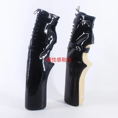 Bottes au genou à talon sabot CACA 38 cm, chaussures de spectacle de scène sexy en cuir SM, bottines de cosplay fétichistes, bottines à plateformes, noires, livraison directe personnalisée