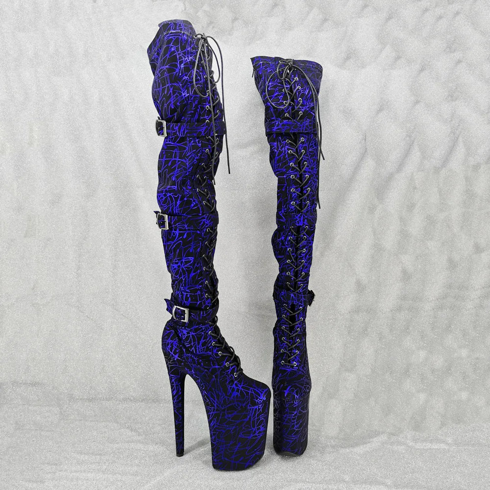 Leecabe 20CM/8 pouces boucle de sangle et lacets mode femme talon haut plate-forme Pole Dance bottes