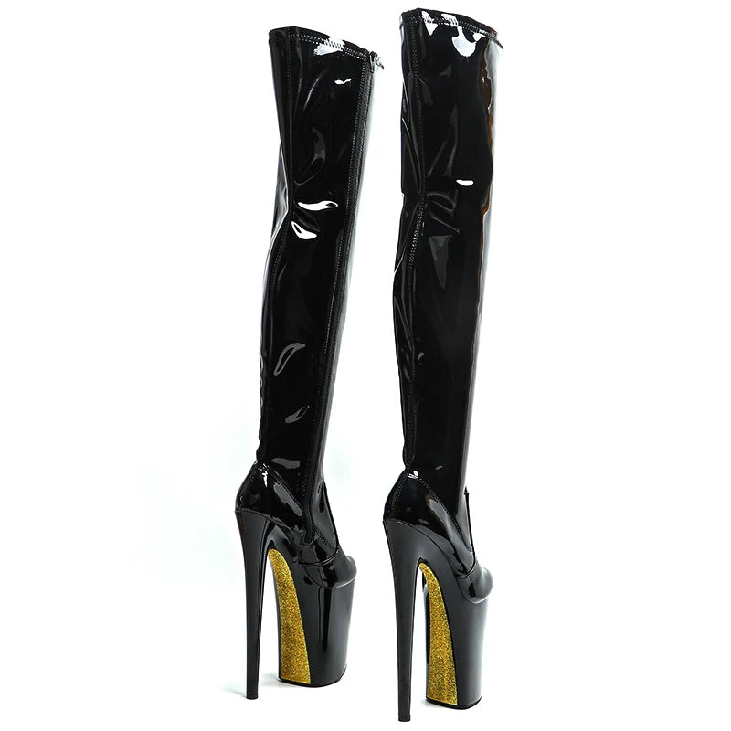 Leecabe 23CM/9 zoll Patent PU Obermaterial mode dame High Heel gold glitter plateau Pole Dance stiefel