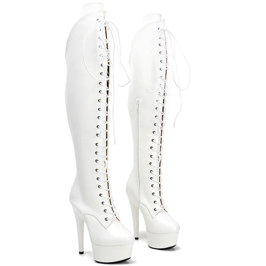 Leecabe 15CM/6 pouces PU tige talon haut plateforme bottes bout fermé Pole Dance boot