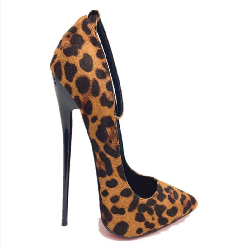 CACA 16cm Women Pumps,Men Cosplay Sexual Leopard Shoes,Fashion High Heels,Pointed Toe,Ankle Strap,Size 36-45.Customized Colors