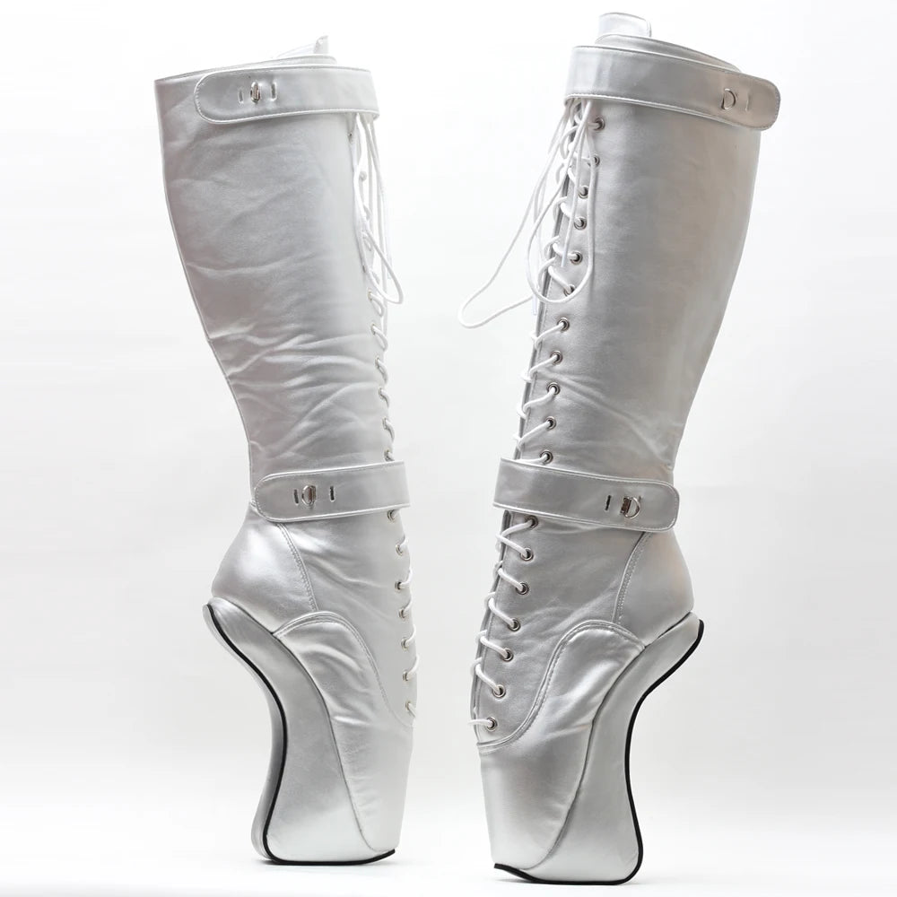 Bottes de ballet au genou pour femmes CACA BDSM, bottines fétichistes sans talon de 18 cm, chaussures de danse pour hommes, bottines hautes à cadenas, couleurs personnalisées, livraison directe