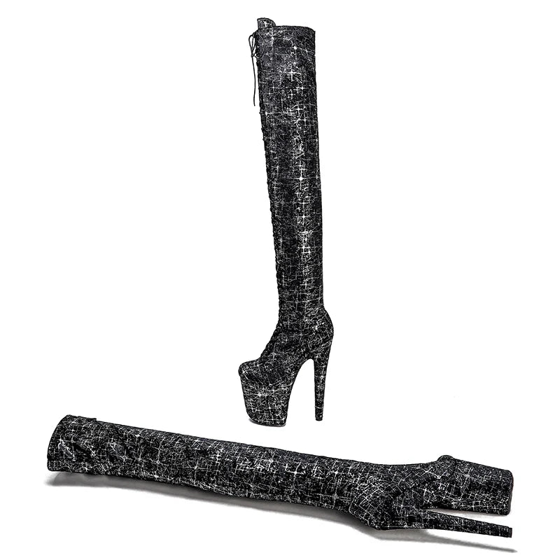 Leecabe 20CM/8 pouces bottes à talons hauts à plateforme bout fermé au-dessus du genou bottes de pole dance