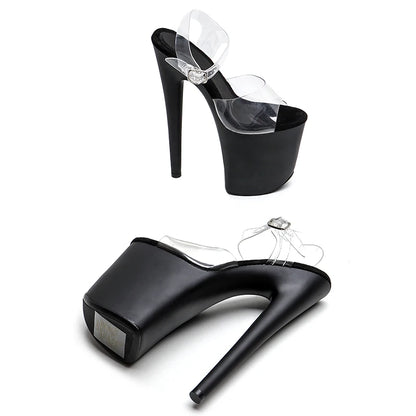 Leecabe 20cm/8inches PVC upper matte black  high heel platform  sandals  sexy model shoes pole dance shoes