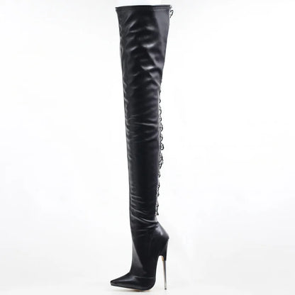 Bottes hautes pour femmes CACA, chaussures de pole dance pour hommes, lacets sexy dans le dos, longues bottes croisées, cuir verni, personnalisées, livraison directe