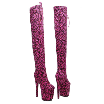 Leecabe 20CM/8Inch Leopard Upper Platform Disco Party Chaussures à talons hauts Pole Dance Boot