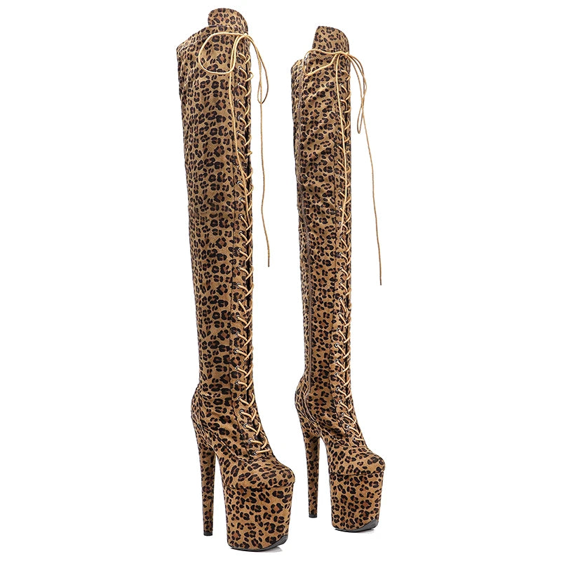 Leecabe 20CM/8Inch Leopard Upper Platform Disco Party Chaussures à talons hauts Pole Dance Boot