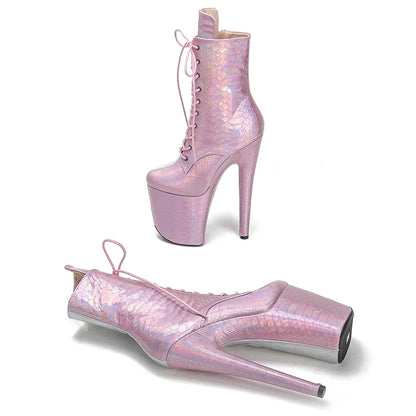 Leecabe 20CM/8 pouces Snake PU bicolore mélange de couleurs tendance mode talon haut plate-forme Pole Dance boot