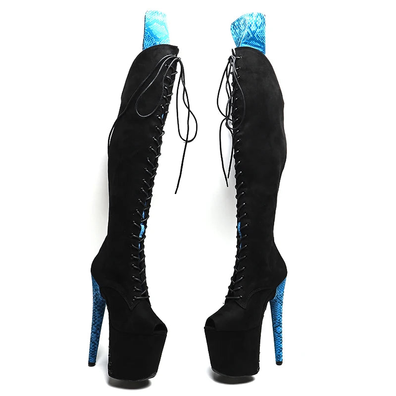 Leecabe 20CM/8 pouces Tige en daim avec serpent jeune tendance mode talon haut plate-forme strip-teaseuse talon Pole Dance boot