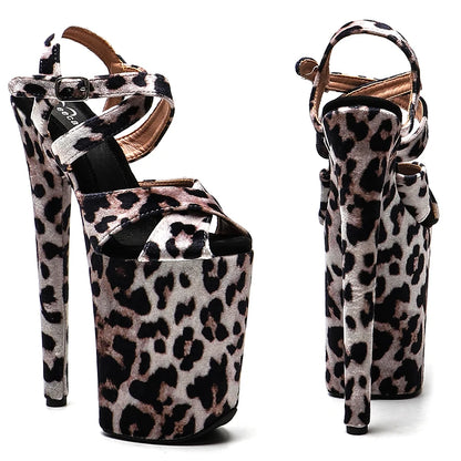 Leecabe 23CM/9inches Leopard Upper  Small open toe Platform Sexy  High Heels Sandals Pole Dance shoes