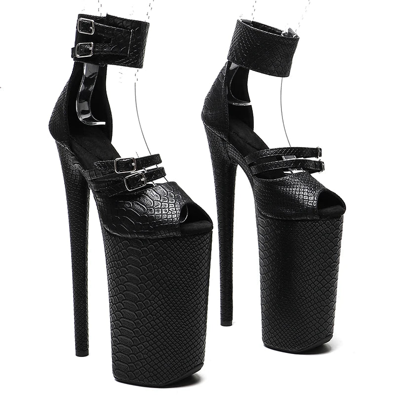 Leecabe  26CM/10inches Snake PU upper Open Toe   High Heel platform sexy exotic  party sandals   Pole Dance shoes