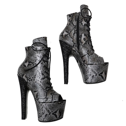 Leecabe Snake PU 17CM/7 pouces Chaussures de pole dance Bottes à talons hauts et plateformes Botte de pole dance