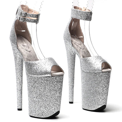 Leecabe  26CM/10inches  Glitter upper Open Toe   High Heel platform sexy exotic  party sandals   Pole Dance shoes