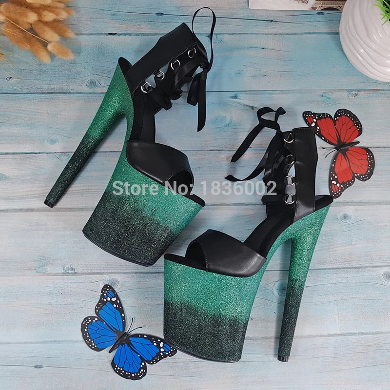 Leecabe Sommer Neue frauen bunte Glitter Plattform Sandalen Pole Dance sandalen Schuhe 8 Zoll High Heels