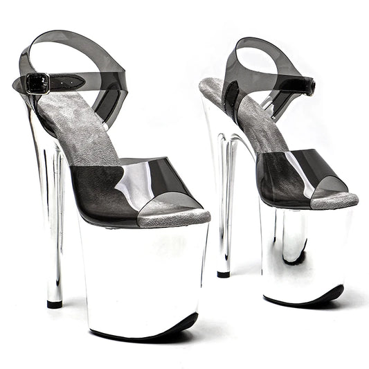 Leecabe 8Inch/20cm  black PVC upper  electroplate silver Platform  High Heels party Sandals   Pole Dance Shoes