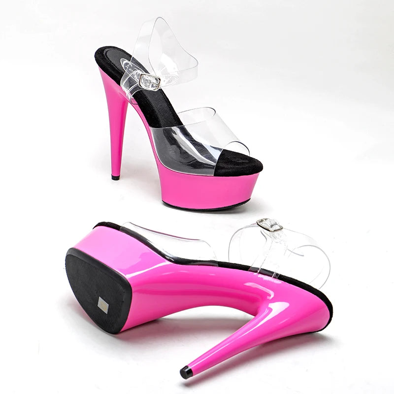 Leecabe Sexy 6 Inch High Heels 15CM Stripper Shoes with pink color platform for pole dancing or model show