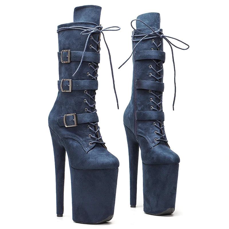 Chaussures de pole dance en daim bleu marine Leecabe 23CM/9 pouces Chaussures de pole dance à talons hauts