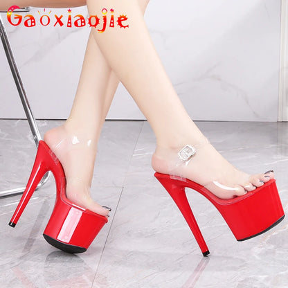 Gaoxiaojie 17CM Summer Women Shoes Sexy PVC Transparen Open Peep Toe Platform High Heels Sandals Women Nightclub Pole Dance Shoe