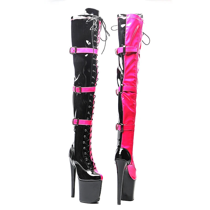 Leecabe 20CM/8 pouces PU verni bicolore chaussures de pole dance talons hauts botte de pole dance