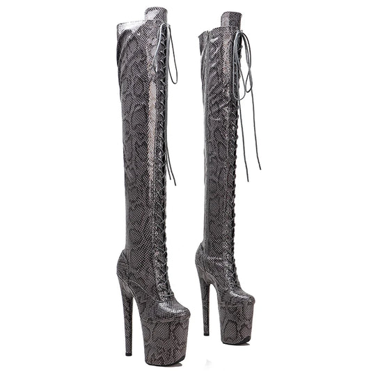 Leecabe  20CM/8inches Snake PU Upper  Pole dancing shoes High Heel platform Pole Dance boot