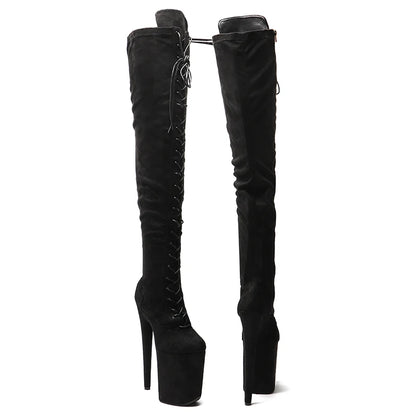 Leecabe 23CM/9 pouces bottes de pole dance à talons hauts en daim pour femme