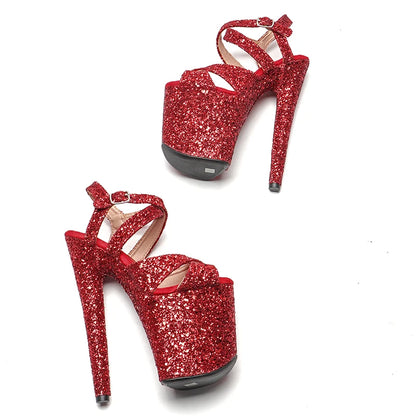 Leecabe Neue designs 20cm/8inch Glitter Oberen ROT Farbe pole dance sandalen dame schuh hohe ferse plattform schuhe