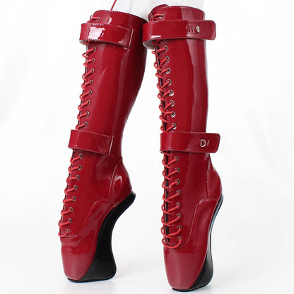 Bottes de ballet au genou pour femmes CACA BDSM, bottines fétichistes sans talon de 18 cm, chaussures de danse pour hommes, bottines hautes à cadenas, couleurs personnalisées, livraison directe