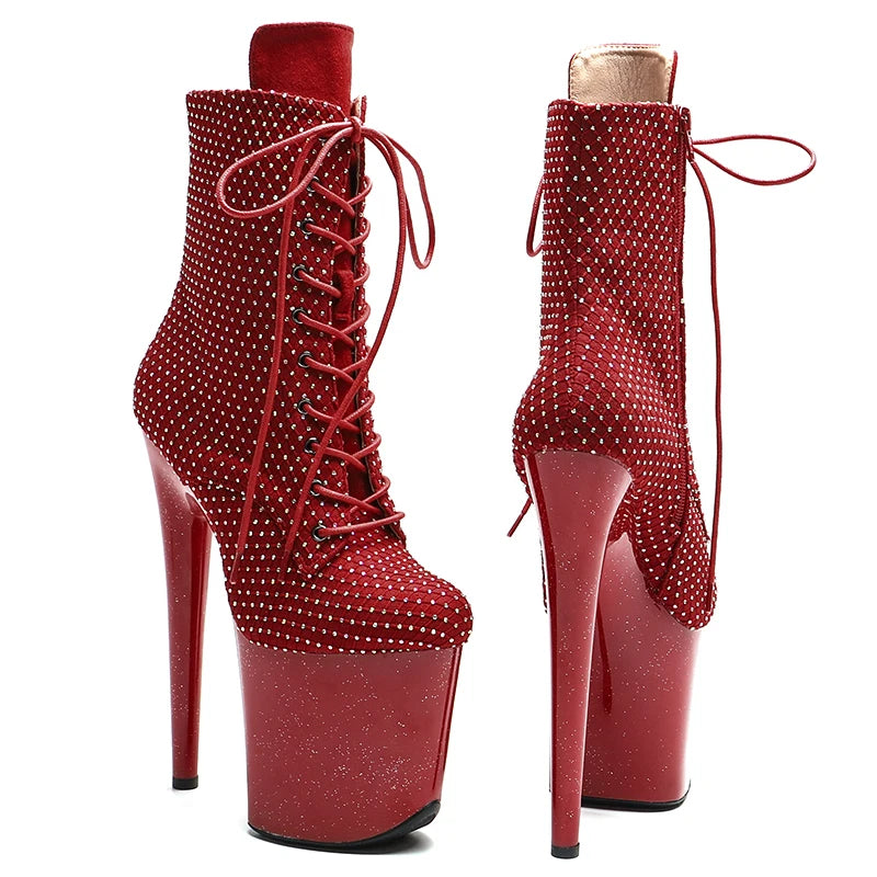 Leecabe  20CM/8inches Suede with  rhinestone upper  High Heel   platform Boots Trend fashion stripper heel  Pole Dance boots