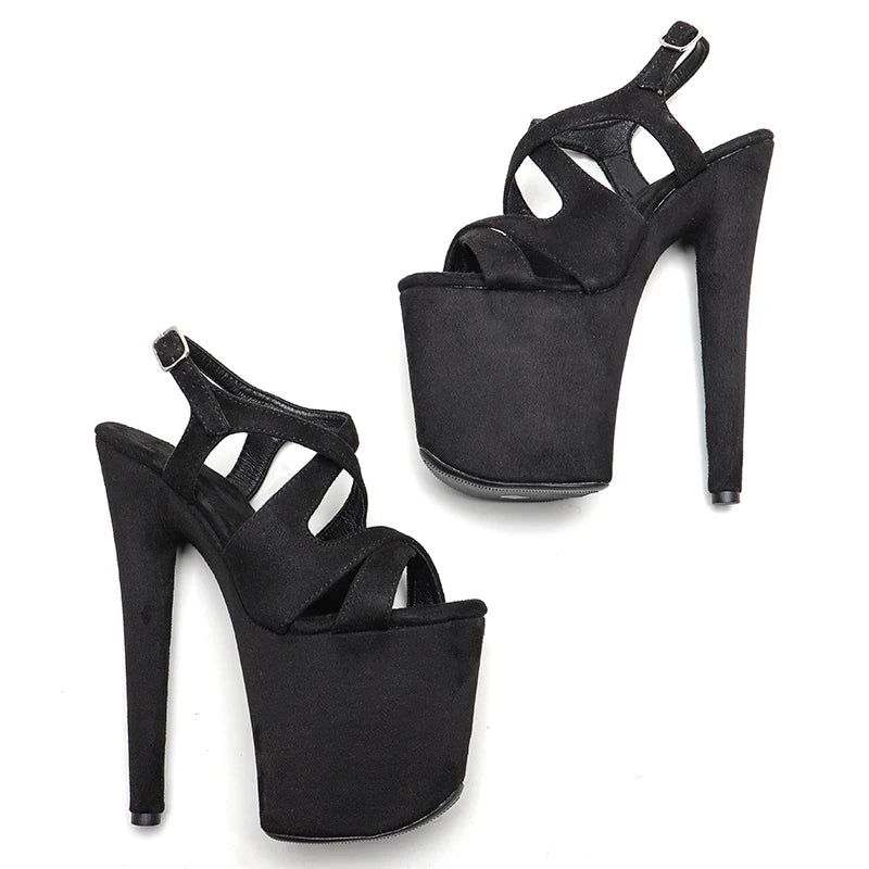 Leecabe 20cm/ 8inches suede upper cross lace up   sandals  lady fashion party  platform high heel   pole dance shoes