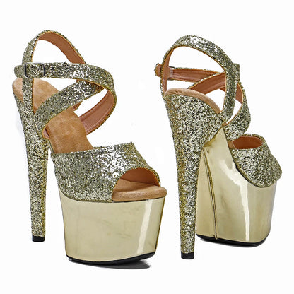 Leecabe 17CM/7inch Glitter upper Heels fancy pole dance sandals lady shoe high heel platform pole danceshoes