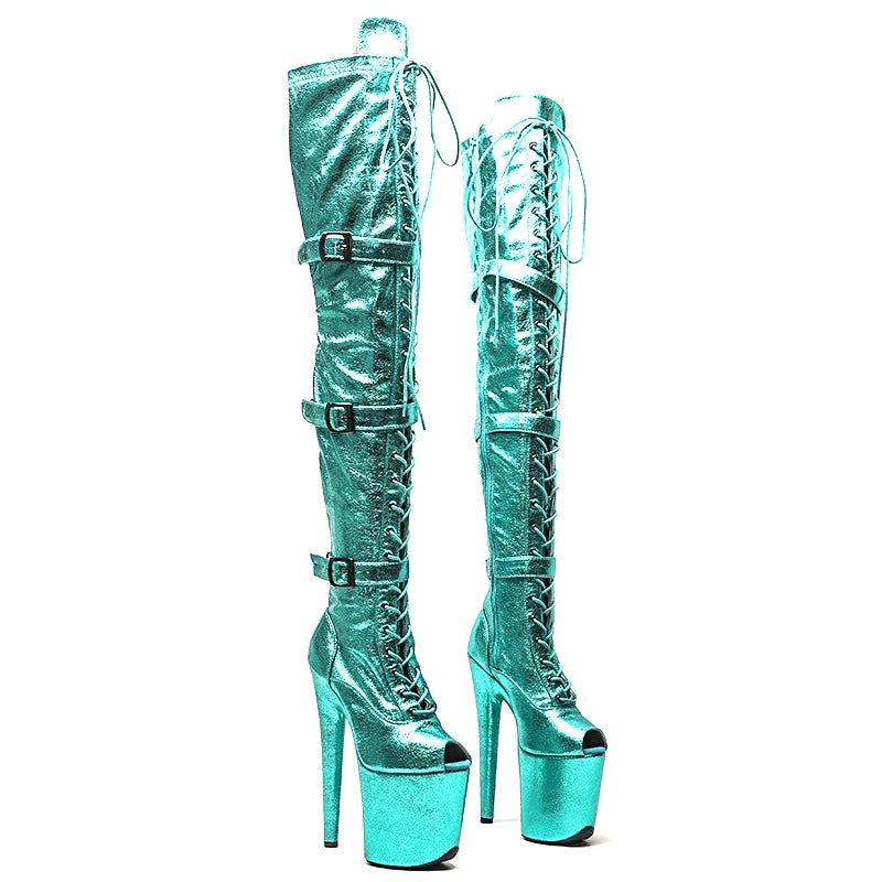 Leecabe 20CM/8 pouces PU Tige Tendance Mode Petit bout ouvert Talon haut Plateforme Bottes Pole Dance Bottes