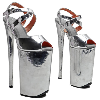 Leecabe 23CM / 9inches  Shiny PU Upper   open toe  fashion  Platform High Heels Sandals stripper heel Pole Dance shoes