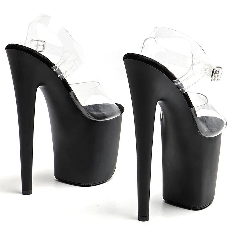 Leecabe 20cm/8inches PVC upper matte black  high heel platform  sandals  sexy model shoes pole dance shoes