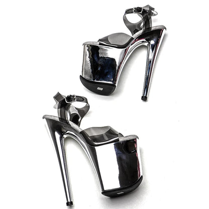 Leecabe 8Inch/20cm  black PVC upper  electroplate silver Platform  High Heels party Sandals   Pole Dance Shoes