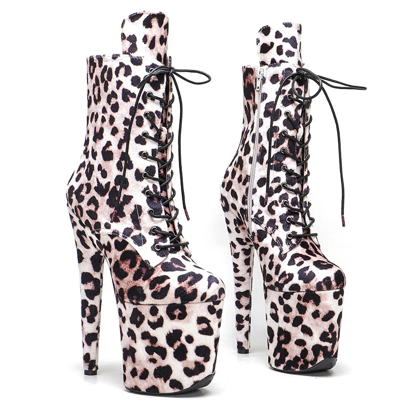 Leecabe 20CM/8inch  Leopard upper  High Heel platform Boots closed Pole Dance hight boot