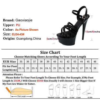 Sandales à talons hauts pour femmes, chaussures de soirée d'été sexy à fines bretelles, talons aiguilles de 13 cm et 15 cm, sandales de mariage pour femmes, plateforme de 5 cm, chaussures de défilé