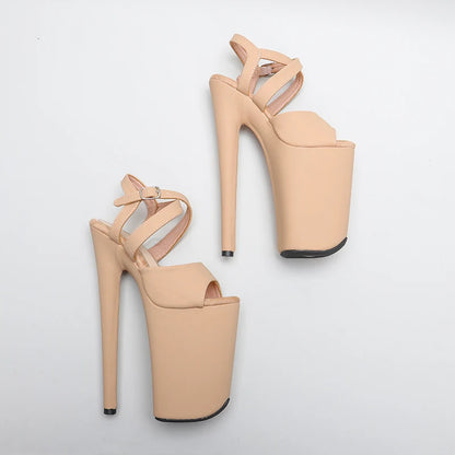 Leecabe 23CM / 9inches Matte PU fashion  Platform High Heels Sandals Pole Dance shoes