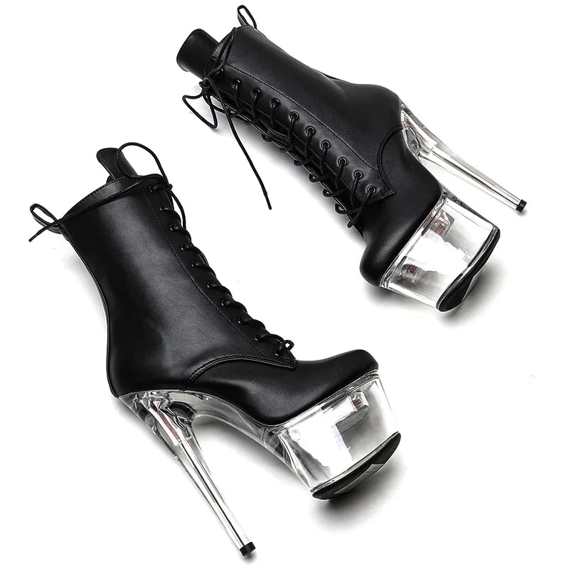 Leecabe 17CM/7Inch Mattes PU Obermaterial LED Leuchtende Plateaustiefel High Heels Pole Dance Stiefel