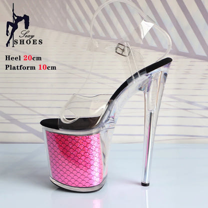 Colorful Fish Scale Pole Dancing Shoes Open Toe Crystal Platform High Heels Sexy 17CM 20CM Sandals Women Party Stripper Shoes