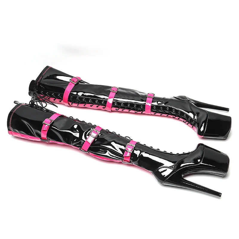 Leecabe 20CM/8 pouces PU verni bicolore chaussures de pole dance talons hauts botte de pole dance