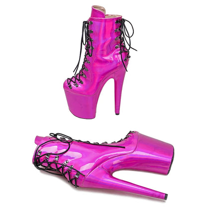 Leecabe 8inch/20CM heels' hologram materials closed toe Pole Dance boot