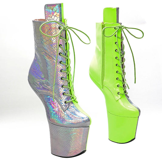 Leecabe PU Upper Silver avec des bottines à plateforme de couleur verte Chaussures de pole dance exotiques sexy sans talons