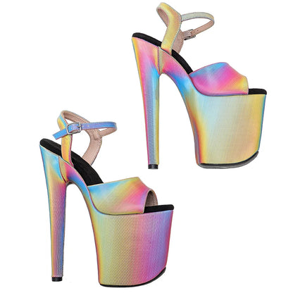 Leecabe 20cm/ 8inches  shinny colourful  pu  upper   platform high heel  sandals  pole dance shoes