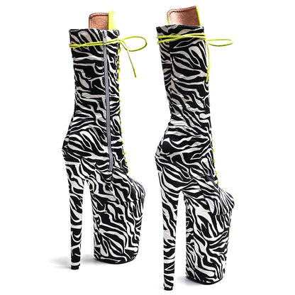 Leecabe 23CM/9inches Zebra-Streifen PU Sexy Fashion Trend offene Spitze High Heels Plateau Stripper Absatz Pole Dance Stiefel