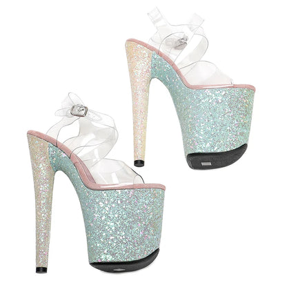 Leecabe 20cm/ 8inches   PVC upper  fashion sexy Glitter  platform high heel   sandals stripper heel pole dance shoes