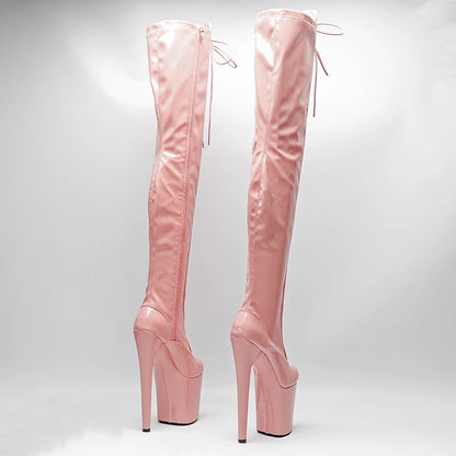 Leecabe 20CM/8 pouces bottes de mode tendance jeune exotiques à tige brevetée à talons hauts et plateforme pour pole dance