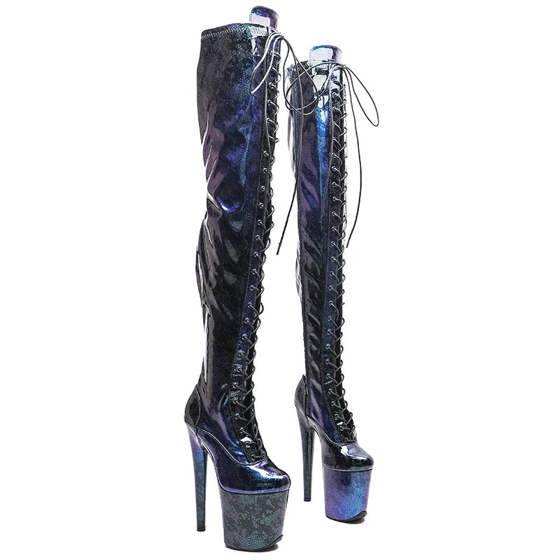 Leecabe  20CM/8inches Snake  Upper Gradient Color  young trend fashion  High Heel   platform stripper heel Pole Dance boot