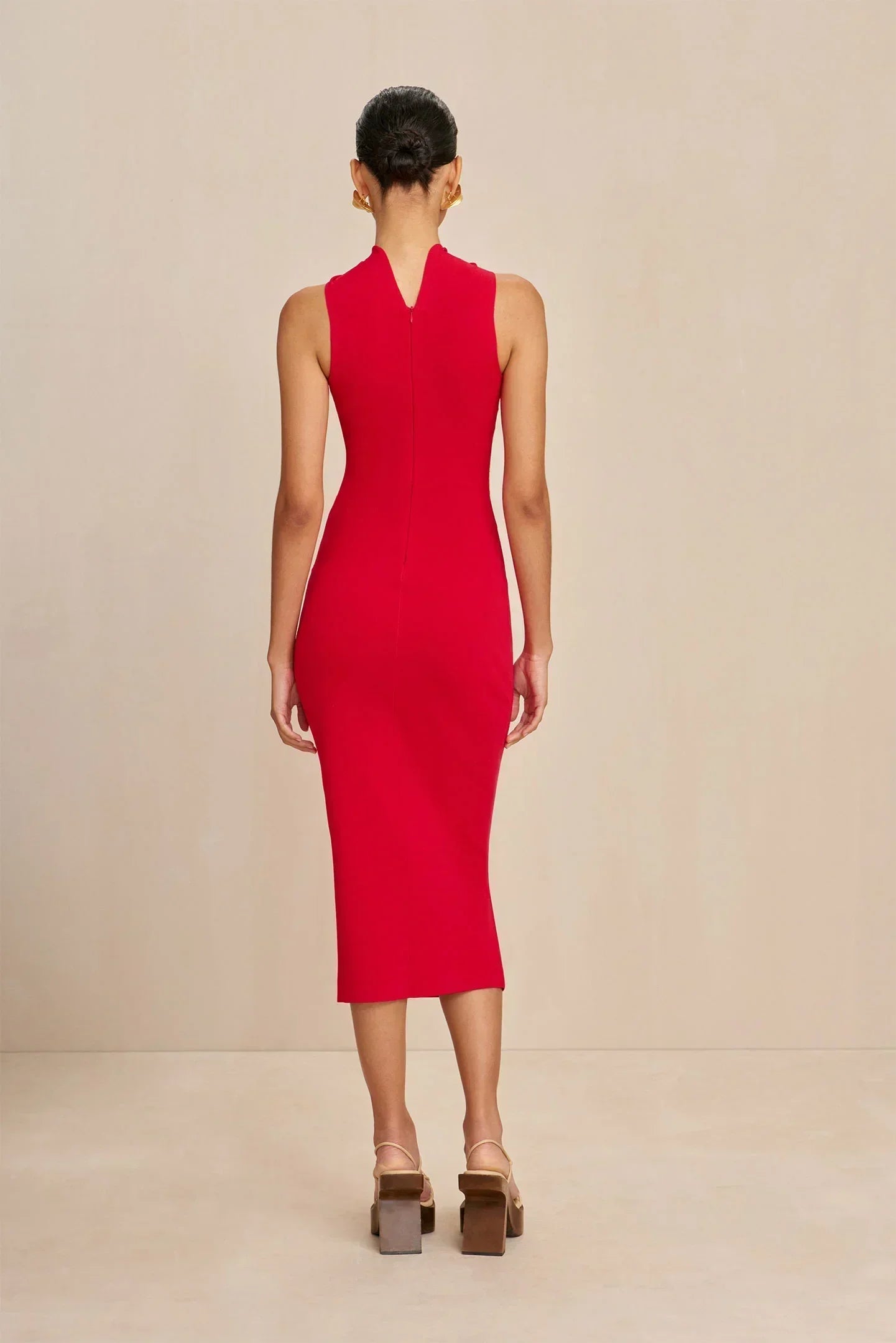 DEIVE TEGENew High Quality Summer Bandage Red Women's Metal Circle Strapless Mid-Calf Bodycon Dress Sexy Nightclub Vintage Dress